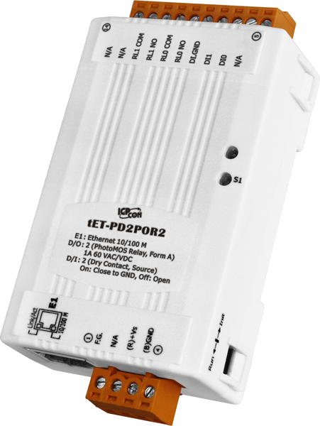 tET-PD2POR2 CR Tiny Ethernet module with 2-ch DI (Dry Contact) and 2-ch Form-A PhotoMos relay (R