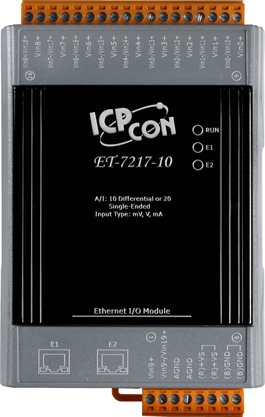 ET-7217-10 CR Ethernet I/O Module with 2-port Ethernet Switch, with 10/20-ch AI (RoHS)