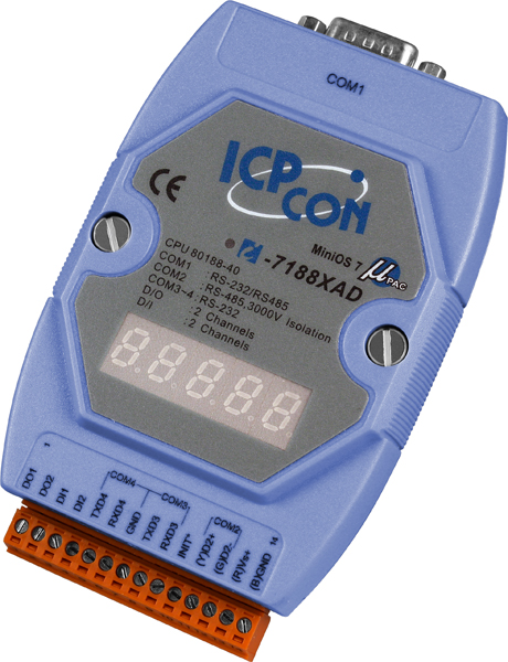 I-7188XAD CR Embedded Controller with four communication port, seven segment Display, developing tool