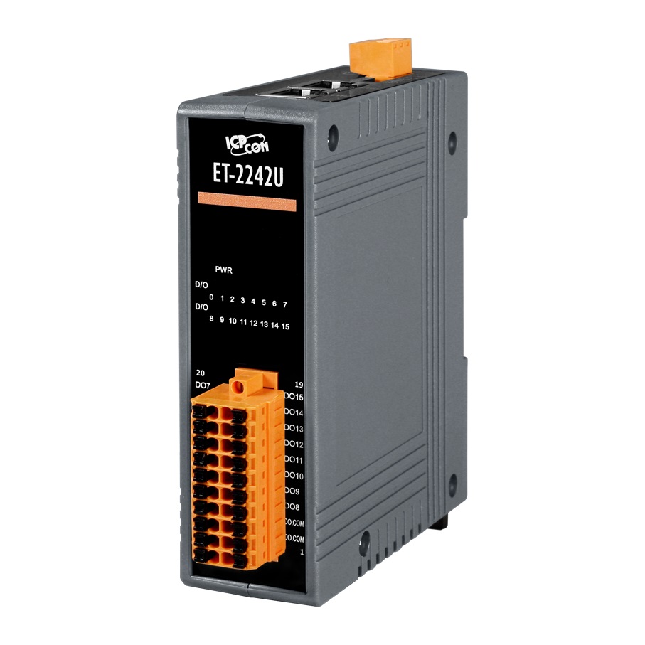 ET-2242U CR Ethernet I/O Module with 2-port Ethernet Switch, 16-ch Sink-/Source-type Digital Output (RoHS)