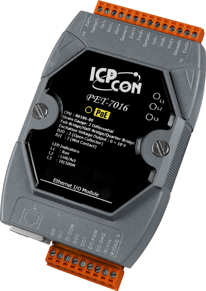 PET-7016 CR 2-channel strain gauge, 2-channel digital input and 2-channel digital Output PoE module