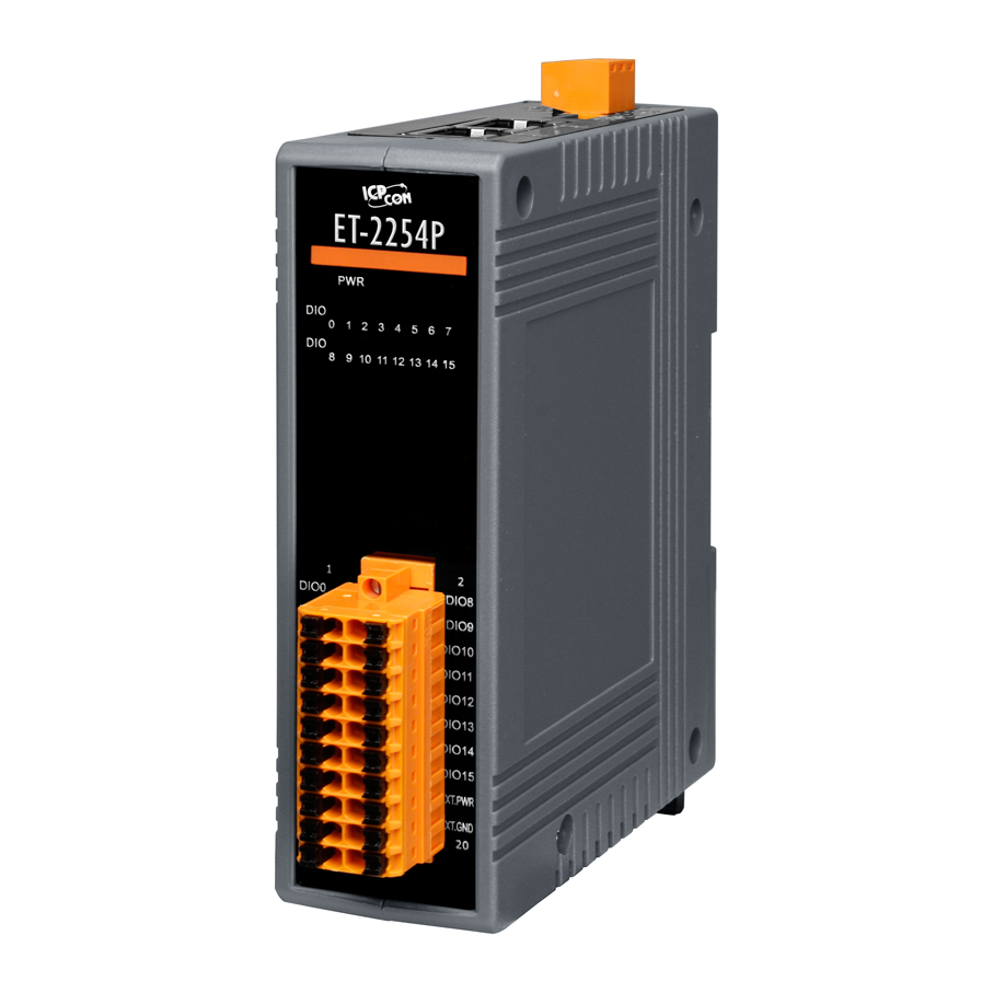 ET-2254P CR Ethernet I/O Module with 2-port Ethernet Switch, 16-ch Universal DIO (DO Max. Load Current: 350 mA) (RoHS)