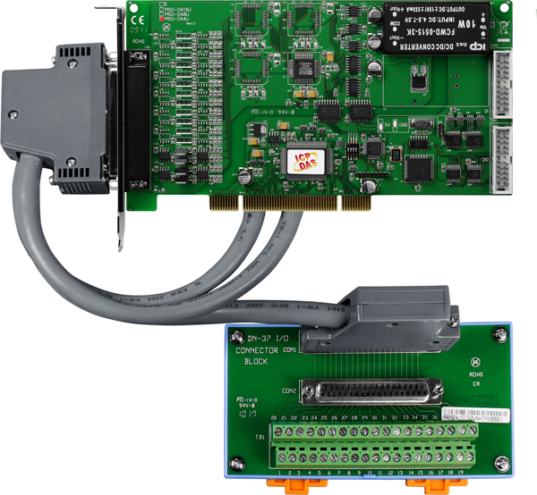 PISO-DA4U CR Universal PCI 4-channel isolated D/A board, CA-4002 D-Sub connector.
