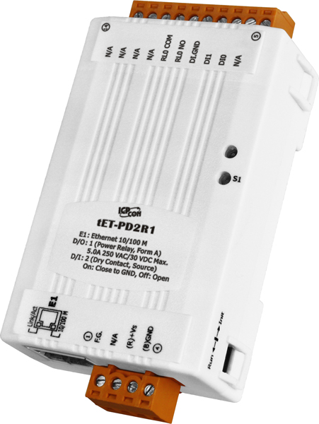 tET-PD2R1 CR Tiny Ethernet module 2-ch DI (Dry Contact) and 1-ch Form-A relay (RoHS)