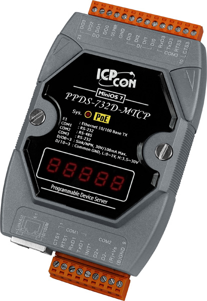 PPDS-732D-MTCP CR Programmable Device Server with PoE, Modbus Gateway, 2 RS-232 port, 1 RS-485 port and an L