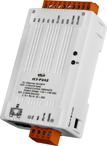 tET-P2A2 CR Tiny Ethernet module with 2-ch DI and 2-ch DO (PNP, Source) (RoHS)