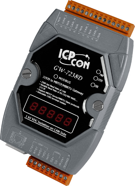 GW-7238D CR J1939 to Modbus TCP Server / RTU Slave Gateway included CA-0910-C cable(RoHS)