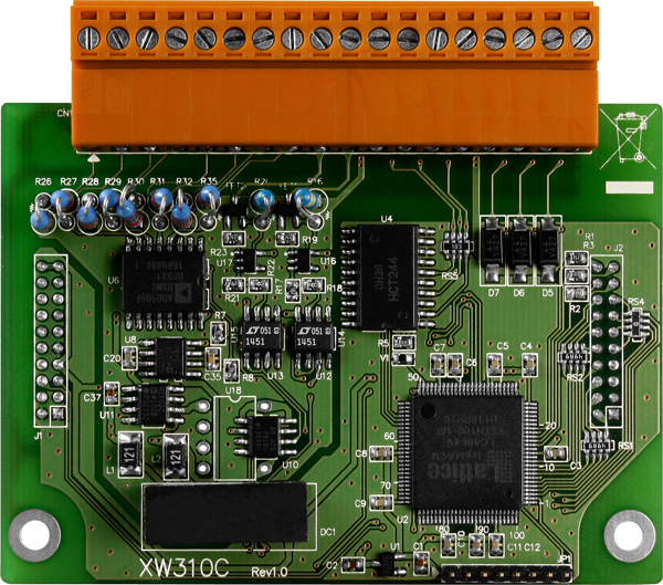 XW310 CR 4-channel A/D (+/- 10 V), 2-channel D/A (+/- 10 V), 3-channel D/O, 3-channel D/I (RoHS)