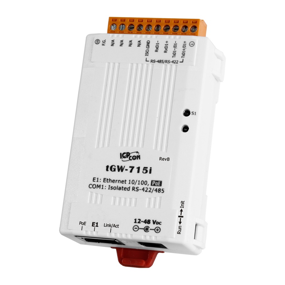 tGW-715i CR Tiny Modbus/TCP to RTU/ASCII Gateway with PoE and 1 Isolated RS-422/485 (RoHS)