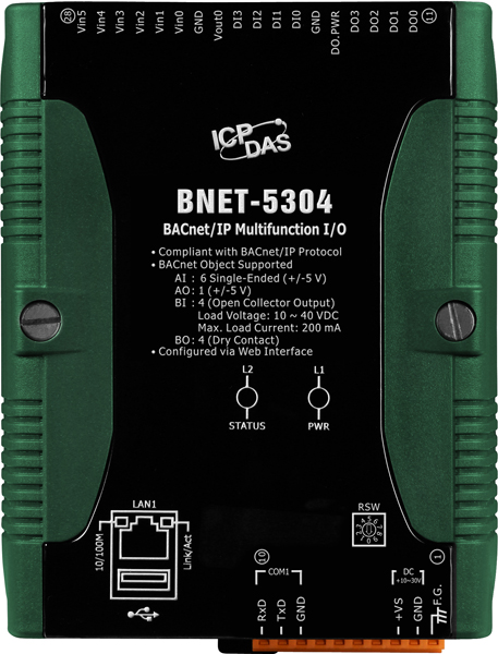BNET-5304 Multi-function BACnet/IP module with 6 AI, 1 AO, 4 DI, and 4 DO