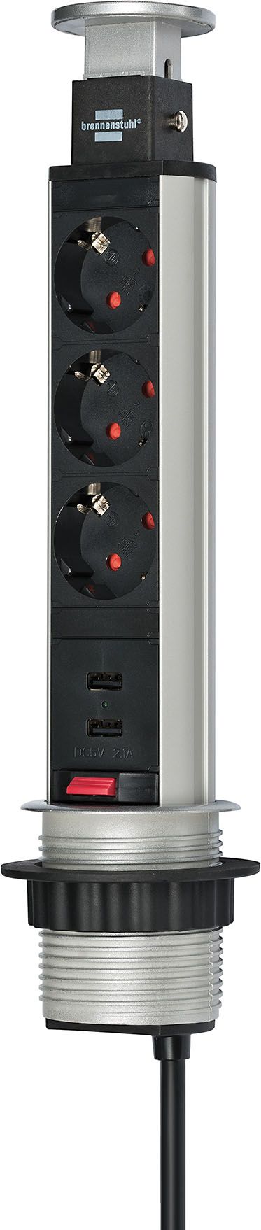Tower Power USB-Charger Desktop Extension Socket 3-way with 2-port USB charger 2m H05VV-F 3G1.5, fully retracts into the desk